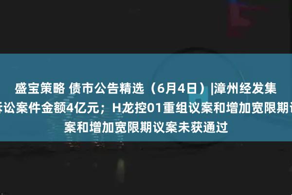盛宝策略 债市公告精选（6月4日）|漳州经发集团涉及重大诉讼案件金额4亿元；H龙控01重组议案和增加宽限期议案未获通过